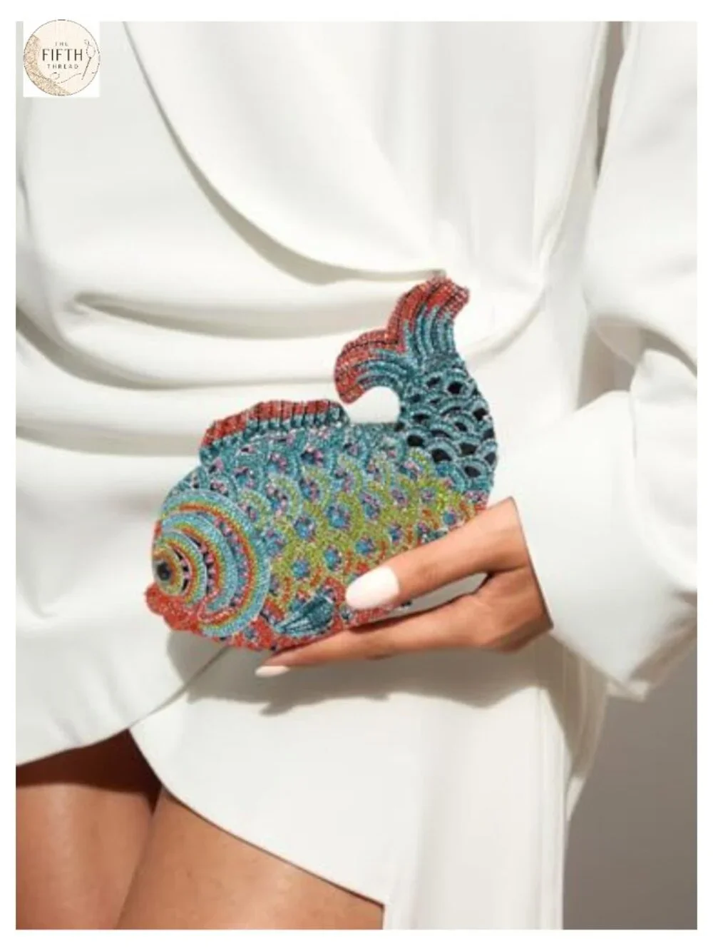 Rhinestone Fish Evening Clutch Magnet Closure Detachable Chain Handle Formal